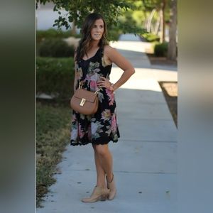 Anthropologie Maeve Black Floral Mini Dress Size XS